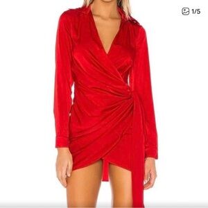 REVOLVE Red Draped Long-Sleeve Mini Dress